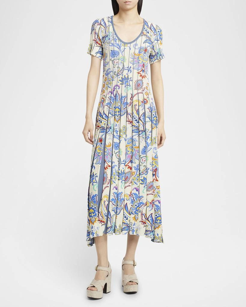 ETRO Blue Bouquet Pleated Knit Midi Sweater Dress 2