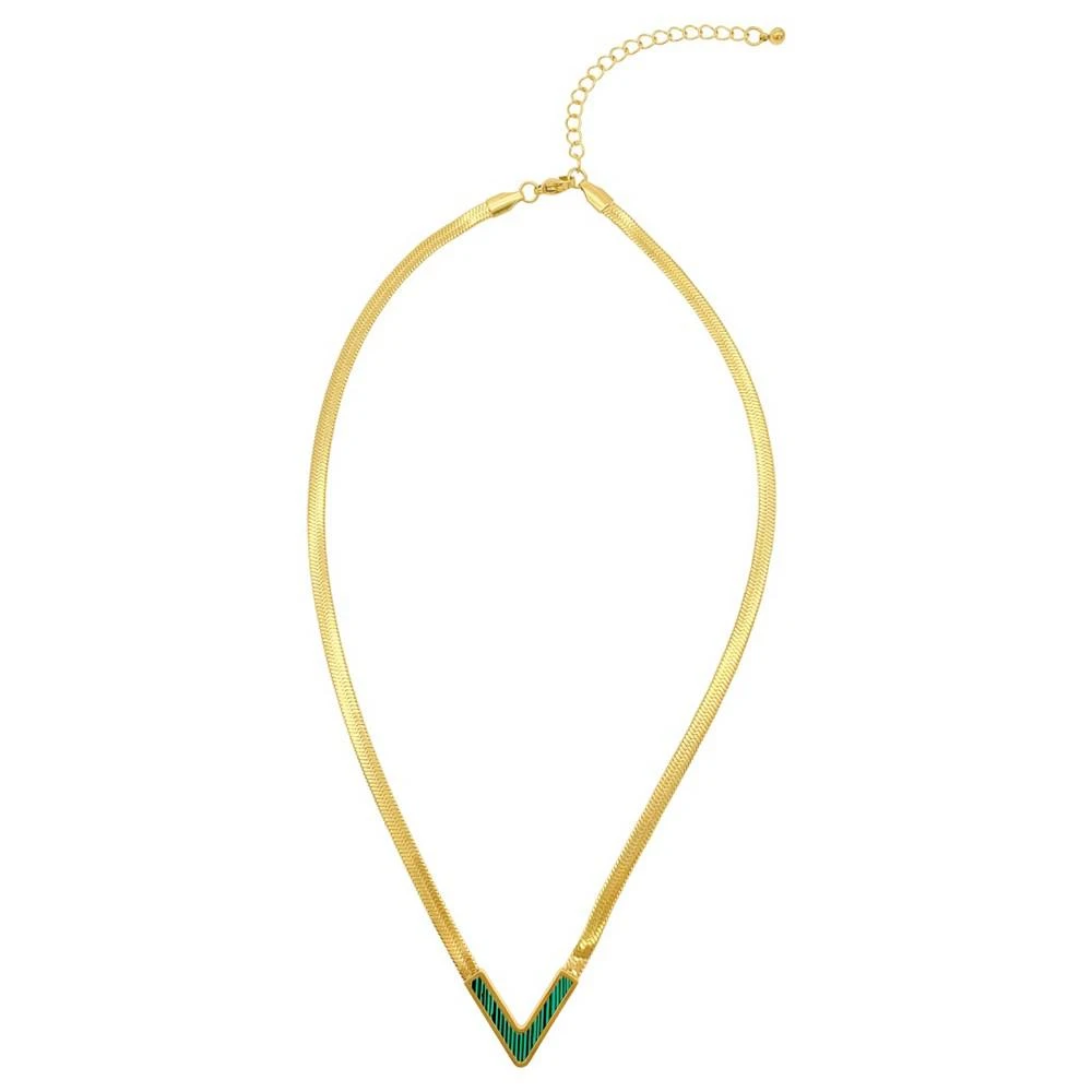 ADORNIA 14K Gold-Tone Plated Herringbone Chain with Green Stone Necklace 1