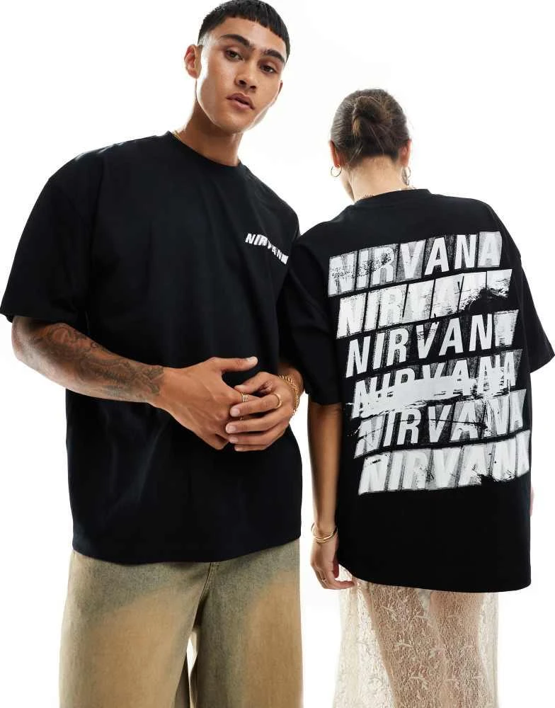 ASOS ASOS DESIGN unisex oversized band t-shirt with Nirvana graphic prints in black 1