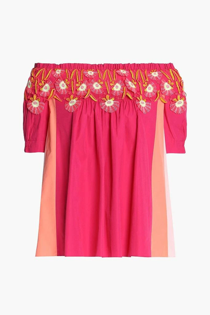 PETER PILOTTO Off-the-shoulder appliquéd color-block cotton-poplin top 1
