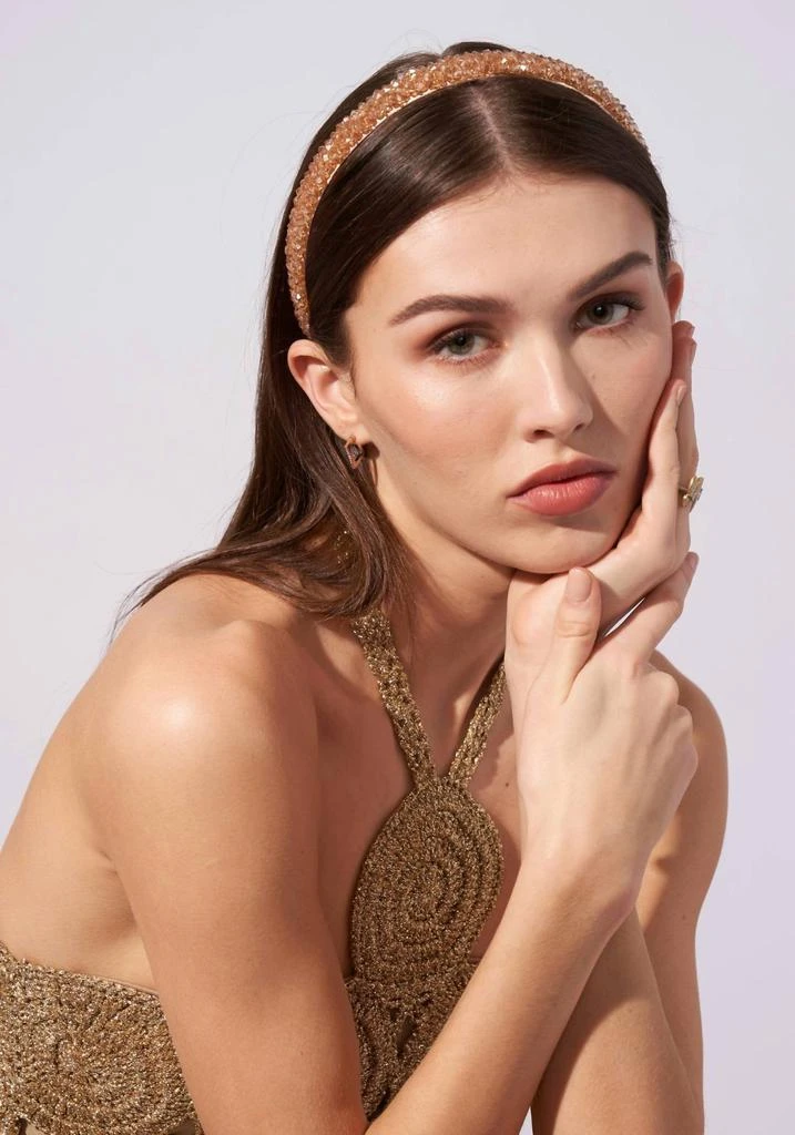 NEW EMM KUO women\'s champagne headband in rose gold Ivory and Co Pearl Mist Rose Gold Enameled Leaves Headband main image 4