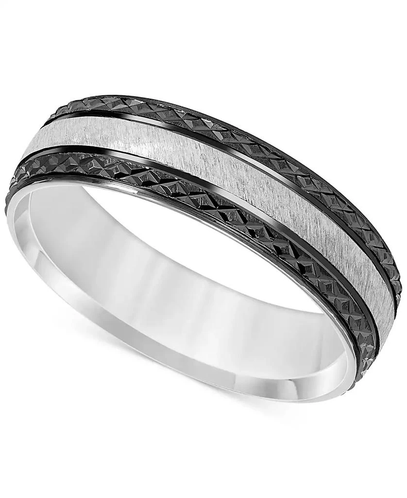 Macy's Men's Engraved Two-Tone Wedding Band in Sterling Silver & Black Rhodium-Plate 1
