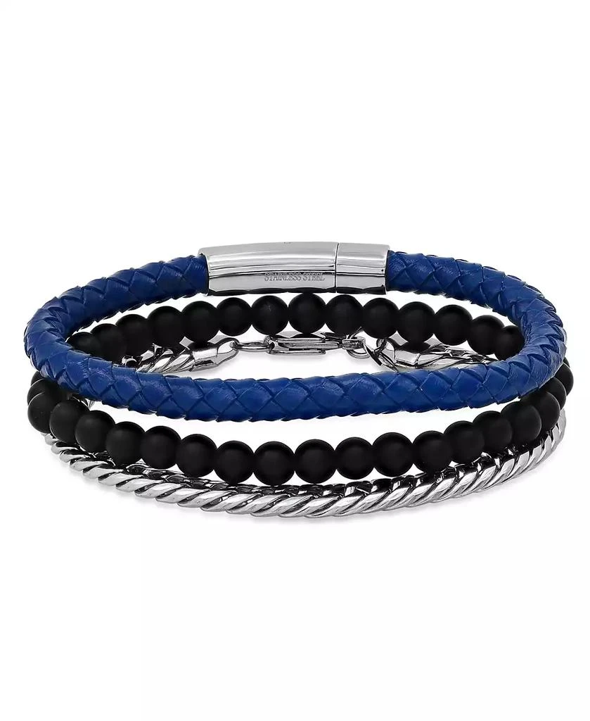 Hickey Freeman Roll-Braided Genuine Leather Bracelet, 3 Piece Set 1