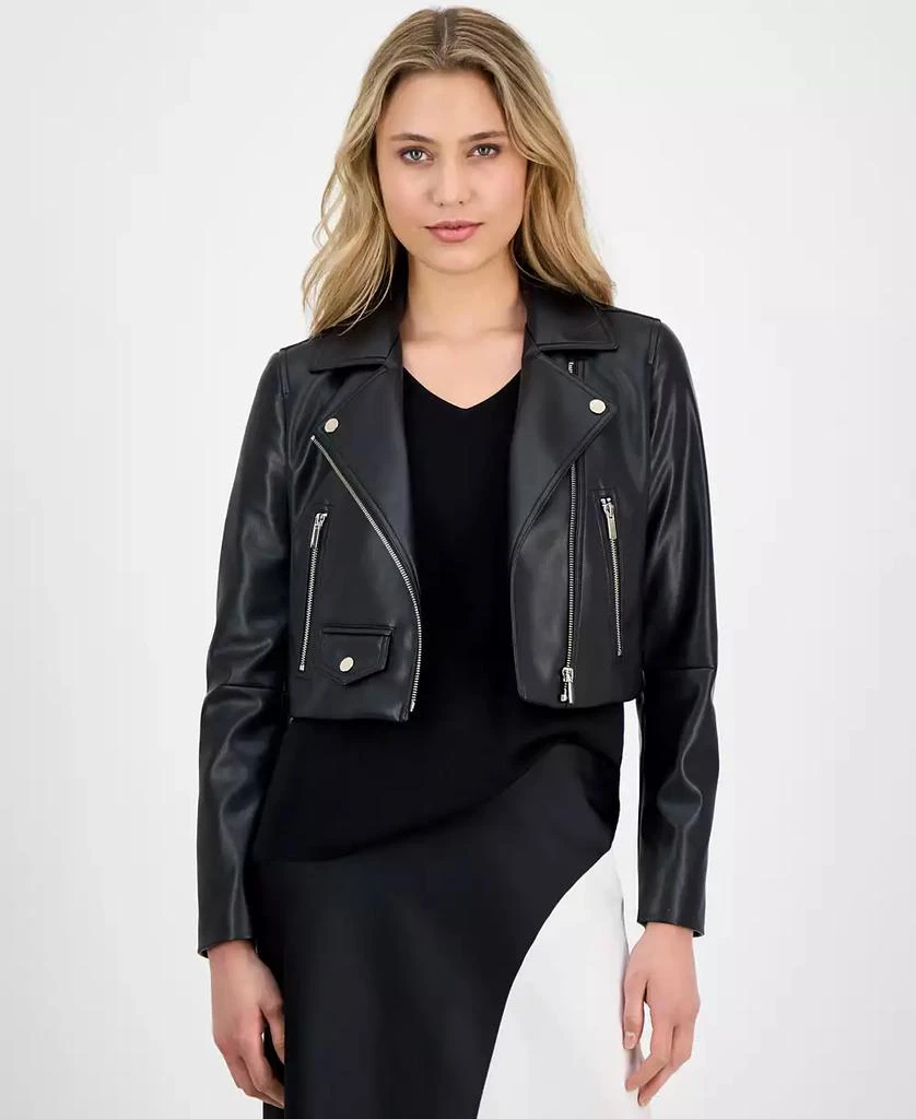 Anne Klein Women's Faux Leather Cropped Moto Jacket 1