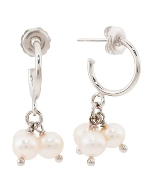 MILOR SILVER Made In Italy Sterling Silver Half Hoop Earrings With Cultured Pearls
