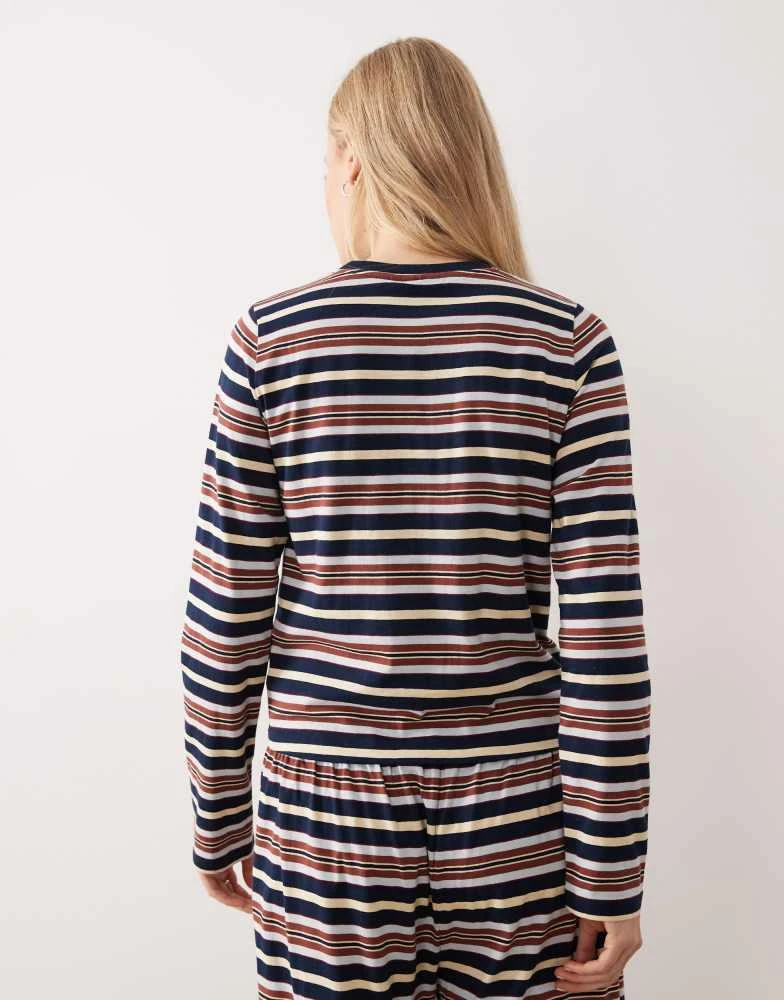 ASOS ASOS DESIGN Taylor longsleeve pyjama top in navy, yellow and brown stripe 4