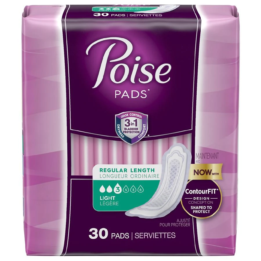 Poise Incontinence Pads for Women, 3 Drop Light Absorbency Regular Length