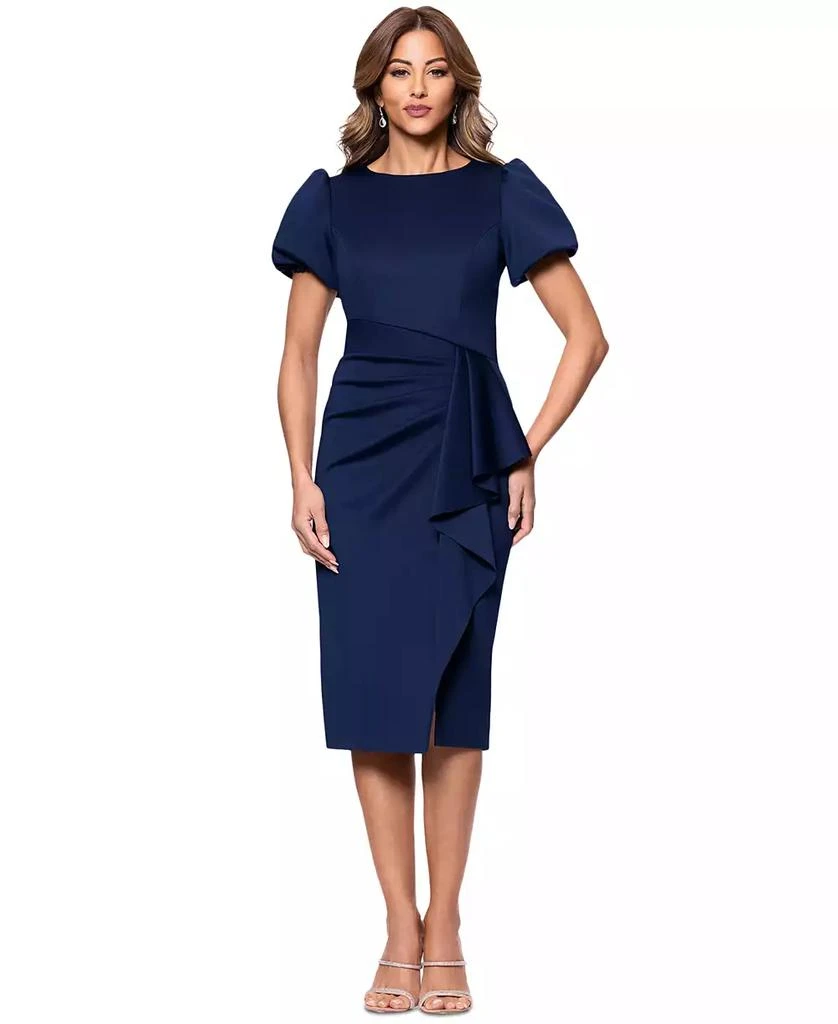Shop Petite Short-Sleeve Boat-Neck Scuba Draped Dress on Sale at