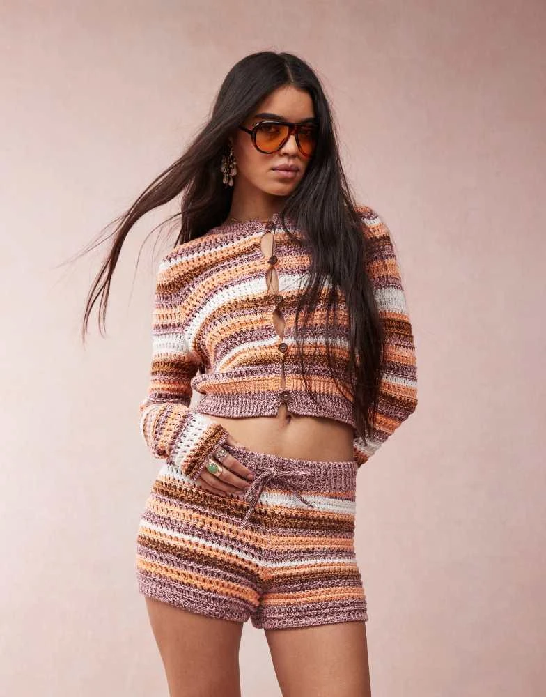 ASOS ASOS DESIGN knitted crochet stripe cardigan co-ord in multi
