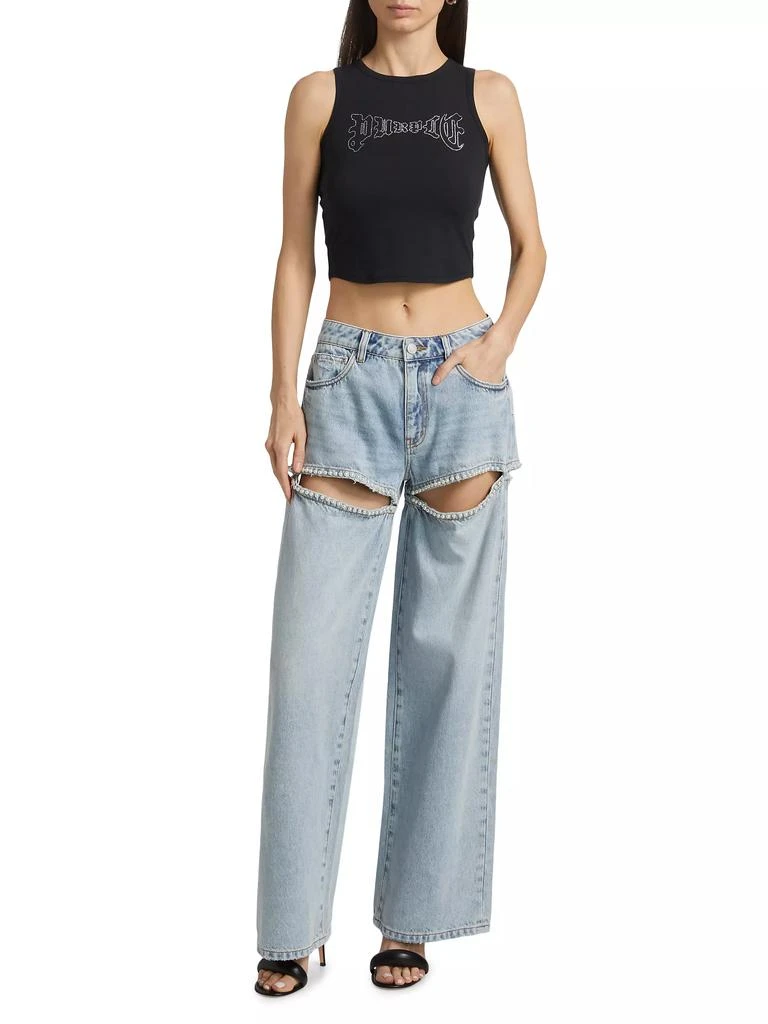 Purple Brand Baggy Pearl-Embellished Cut-Out Jeans 2