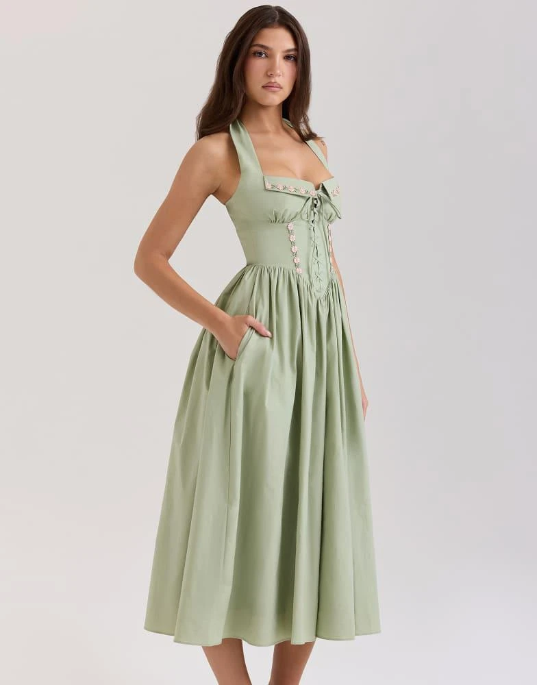 knee length dresses for ladies Amy Swiss Dot Sage Dress