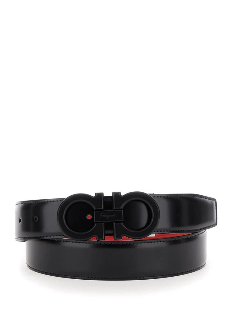 Salvatore Ferragamo Black And Red Reversible Belt With Gancini Buckle In Leather Man 1