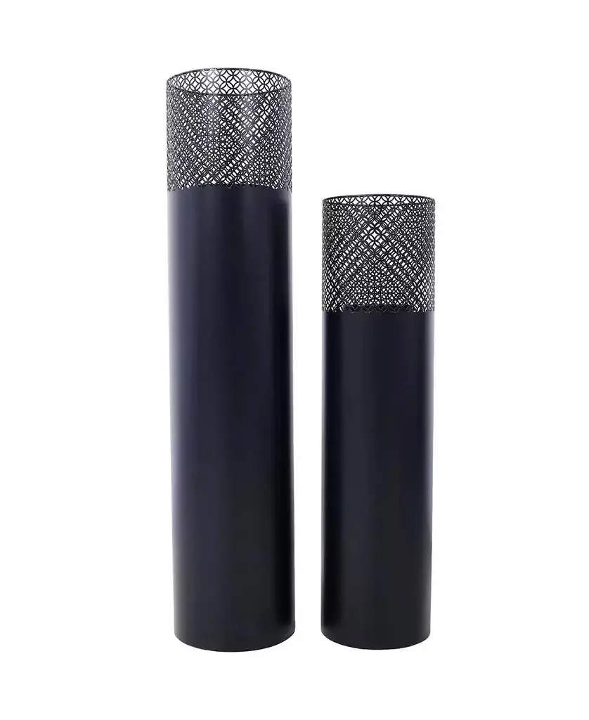 Streamdale Furniture Set of 2 Industrial Decorative Lantern Columns with Candles