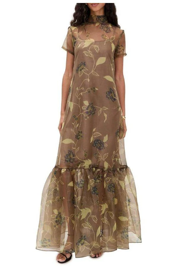 knee length dresses for ladies STAUD Kennedy Dress Metallic Bloom