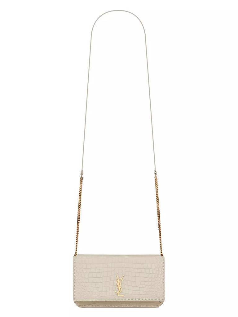 Yves Saint Laurent Cassandre Phone Holder with Strap in Shiny Crocodile-Embossed Leather 1