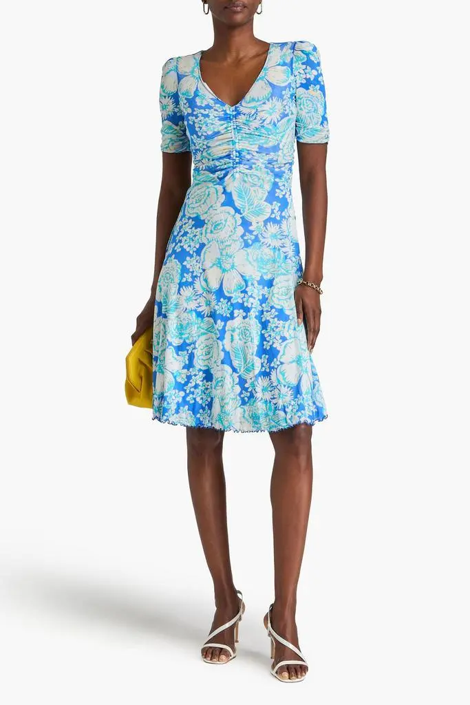 Diane von Furstenberg Koren reversible ruched floral-print mesh dress 2