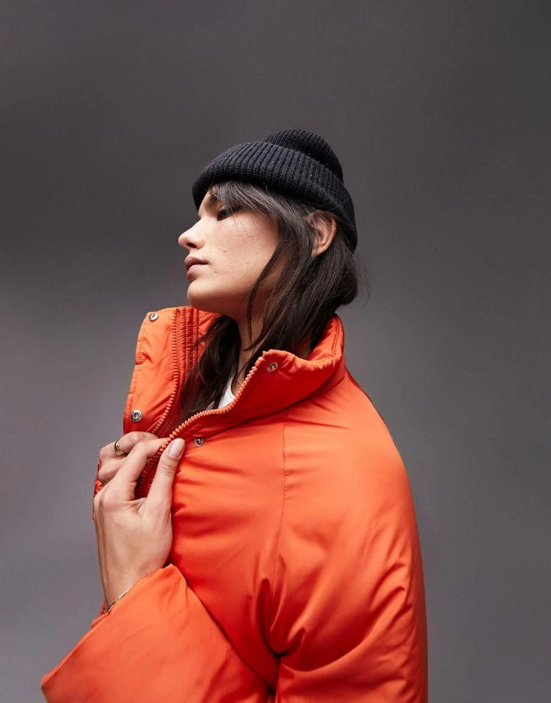 Topshop Topshop funnel neck puffer jacket in orange 3