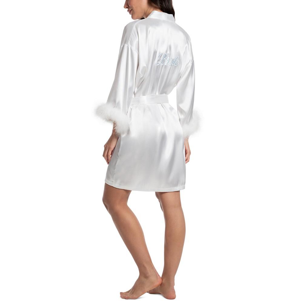 Linea Donatella Women's Satin Feather-Trim Bride Robe