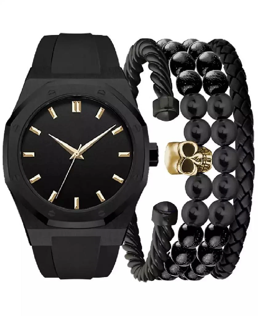 American Exchange Men's Black Silicone Strap Watch 47mm Gift Set 1