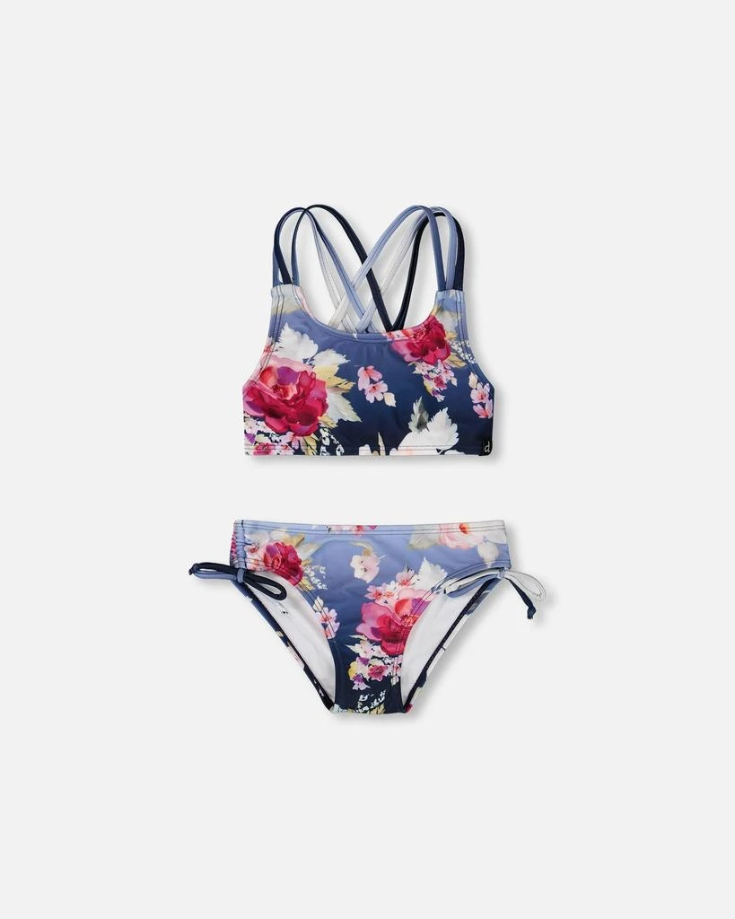 Deux par Deux Two-Piece Swimsuit Blue Rose Print