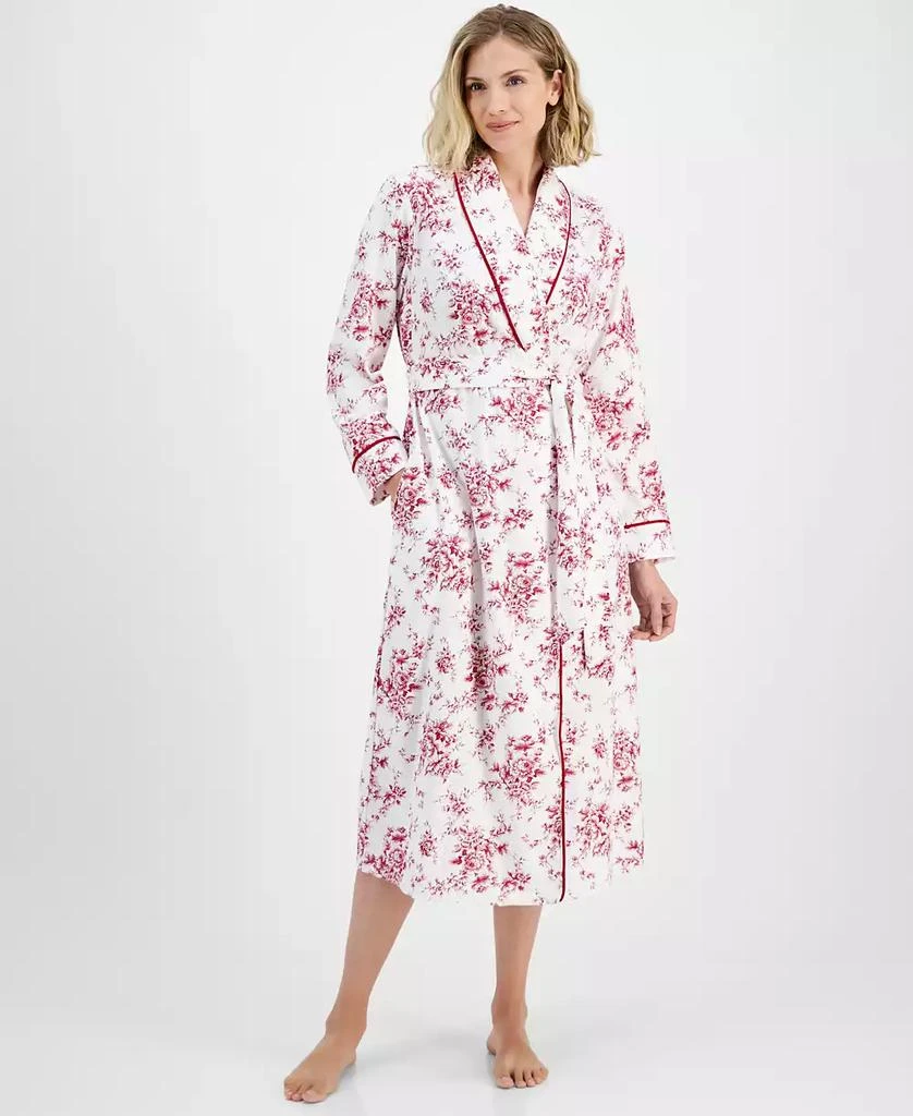 Charter Club Women's Long Floral-Print Flannel Robe, Created for Macy's 1