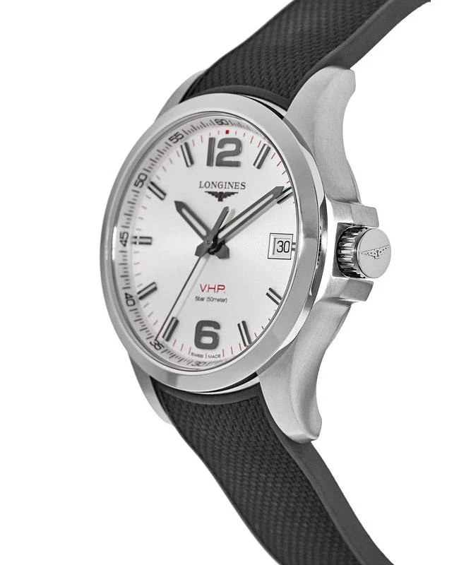Longines Longines Conquest V.H.P. 41mm Silver Dial Black Rubber Strap Men's Watch L3.716.4.76.9 3