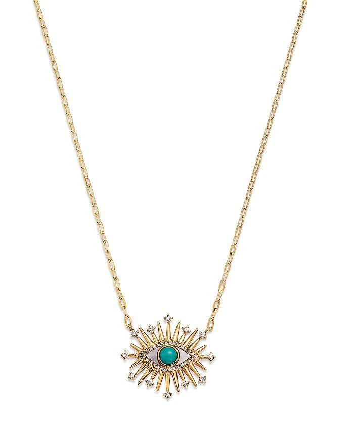 Bloomingdale
s Fine Collection Mother of Pearl, Turquoise 
Diamond Evil Eye Pendant Necklace in 14K Yellow Gold, 18"