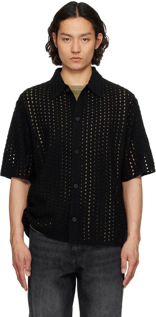 Solid Homme Black Pointelle Shirt