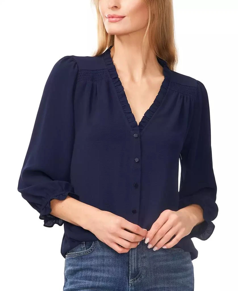 CeCe Women's Ruffled Button Front 3/4-Sleeve Blouse 1