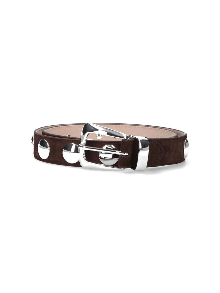 Khaite Brown Suede Belt With Silver Metal Studs