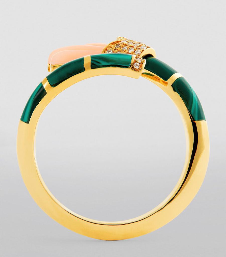 L'ATELIER NAWBAR Yellow Gold, Diamond, Coral and Malachite Psychedeliah Ring