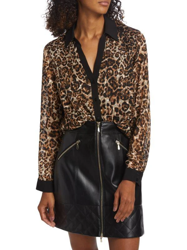 Tahari Nova Silk Burnout Button-Front Blouse 1