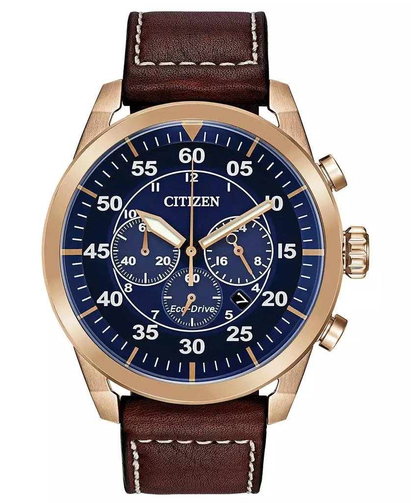 Citizen Eco-Drive Men's Chronograph Avion Brown Leather Strap Watch 48mm 1