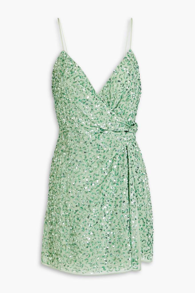 Alice + Olivia Celestine wrap-effect embellished chiffon mini dress