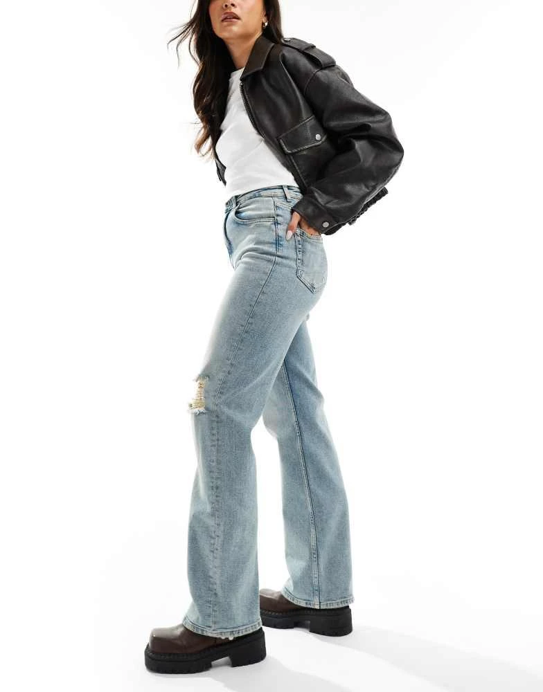 ONLY ONLY Camille high waist ripped wide leg jeans in light medium blue  2
