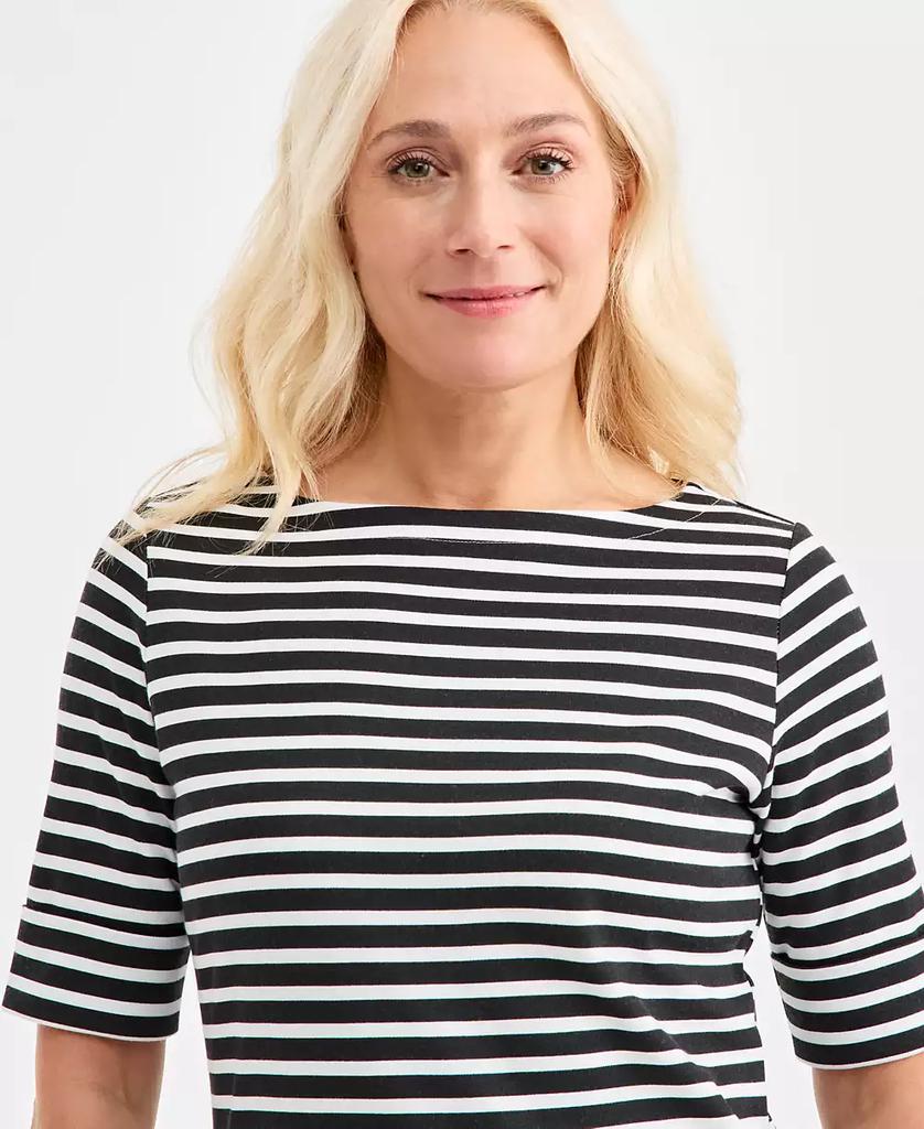 Style & Co Petite Elbow-Sleeve Washed Stripe Knit Top
