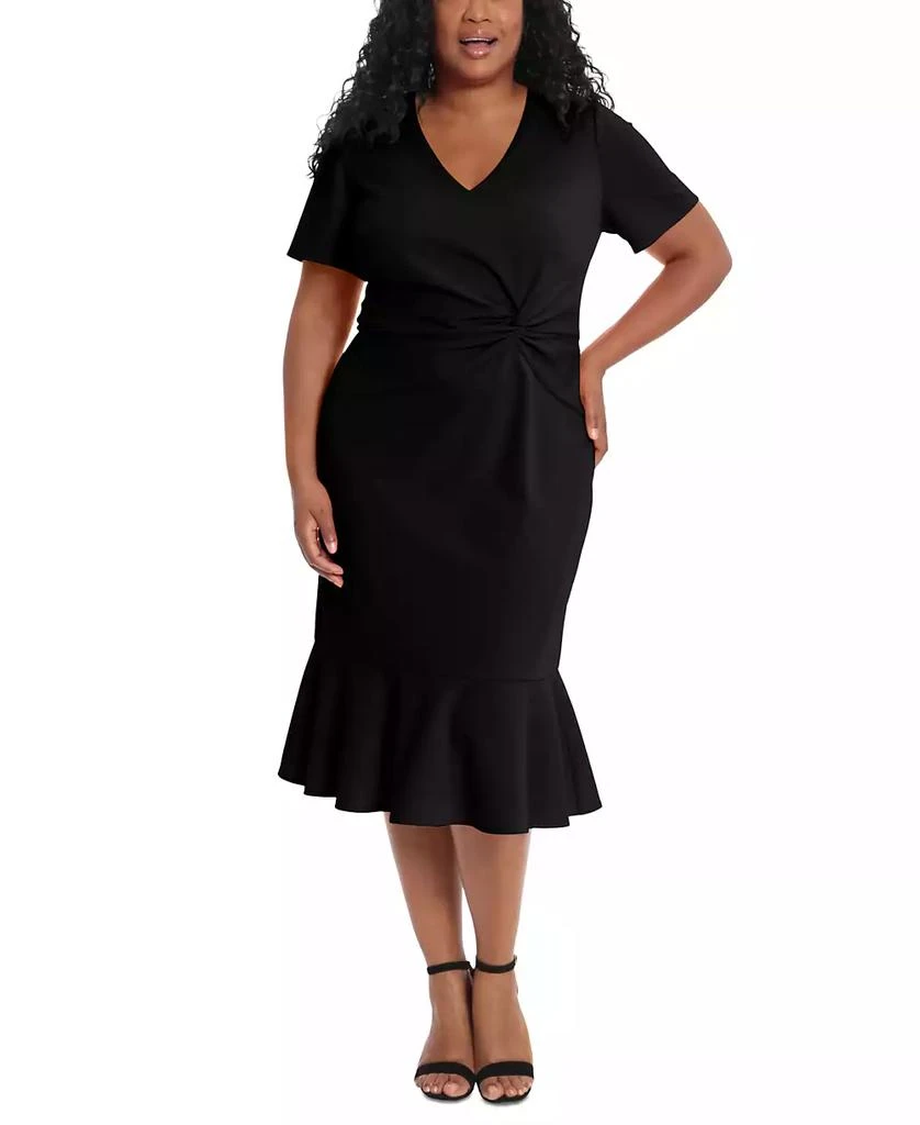 London Times Plus Size Twist-Front Flounce-Hem Dress 1