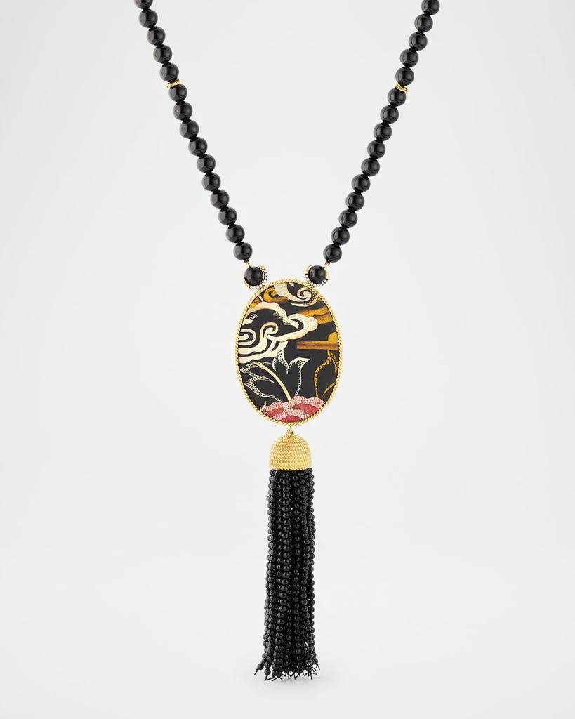 Silvia Furmanovich Tibetan Rose Oval Marquetry Lariat Necklace with Diamonds and Onyx 1