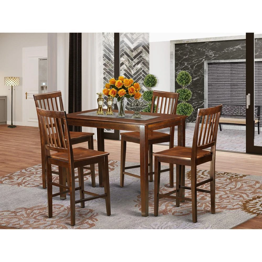 East West Furniture 5  Pc  Dining  counter  height  set-pub  Table  and  4  Dining  Chairs.