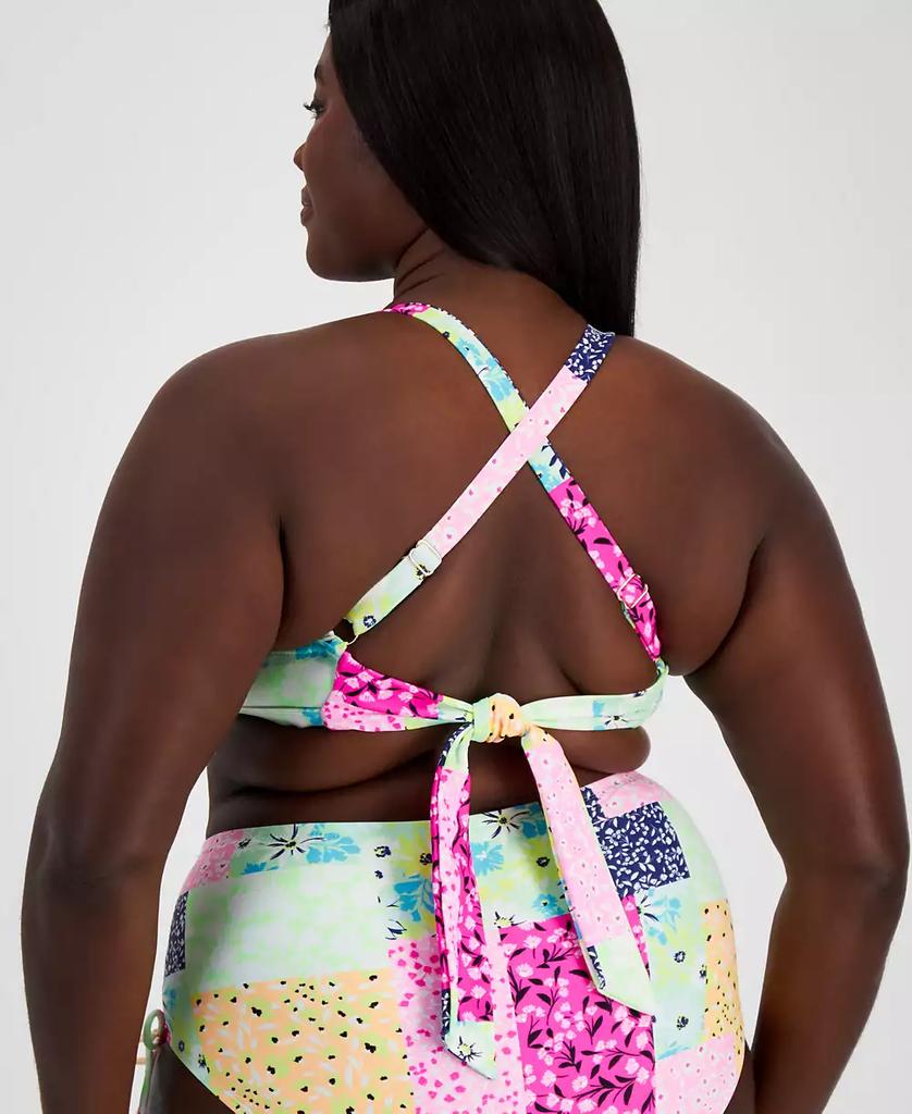 California Waves Salt + Cove Plus Size Patchwork Bikini Top, Created for Macy's