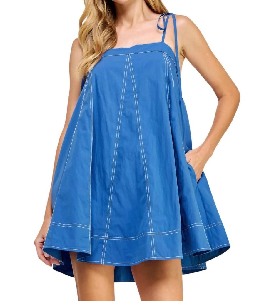 Strut & Bolt Contrast Top Stitch Mini Dress In Denim 1