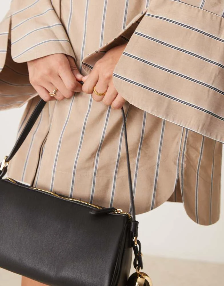 ASOS ASOS DESIGN mini shirt dress with wide cuffs and oversized pockets in tan stripe 3