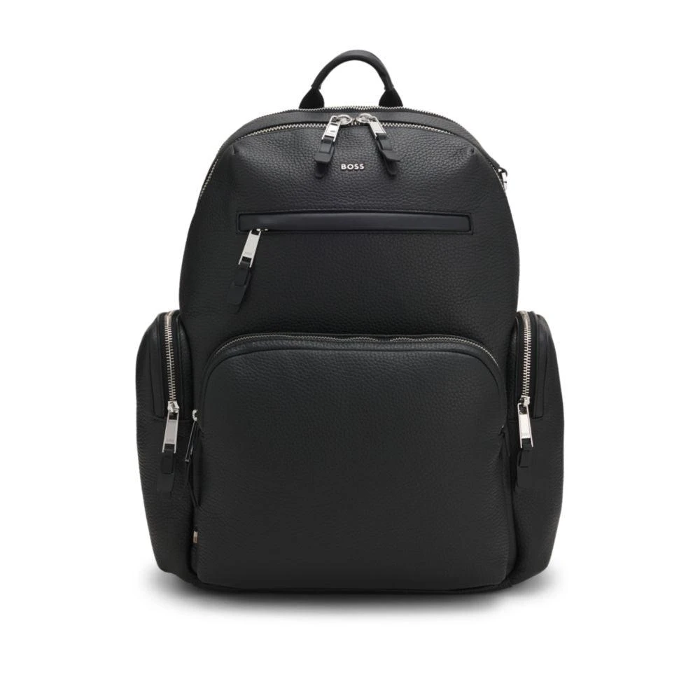 Hugo Boss Italian-leather backpack with zipped side pockets 1