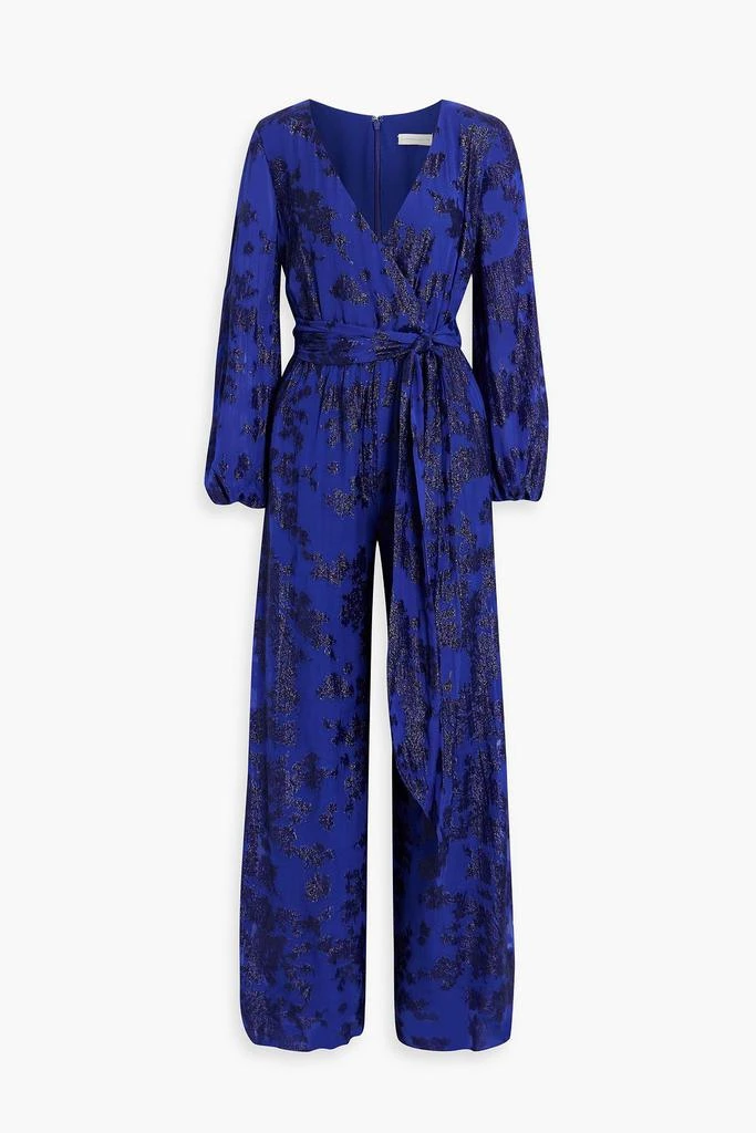Monique Lhuillier Metallic fil coupé silk-blend wide-leg jumpsuit 1