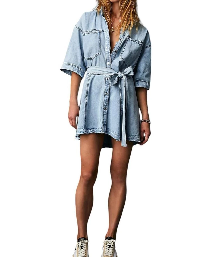 Free People Jenny Denim Tunic Top In Light Indigo Combo 1