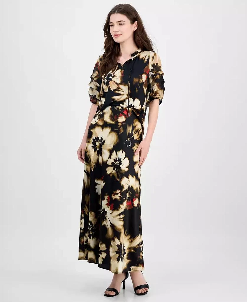 Anne Klein Petite Floral-Print Ruched-Sleeve Top 2