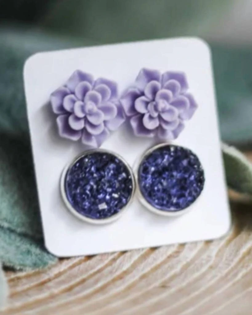 Urban Gemms Urban Gemms - Women
s Succulent 
Druzy Earring Set