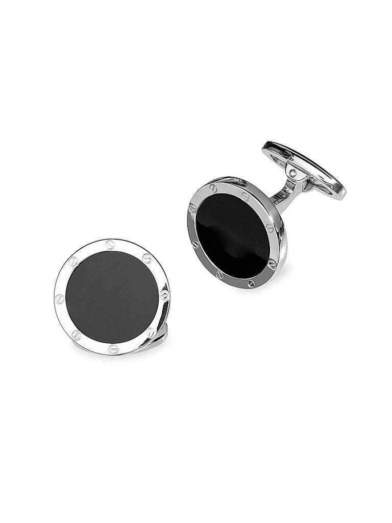 Jan Leslie Etched Rivet Round Onyx Cufflinks