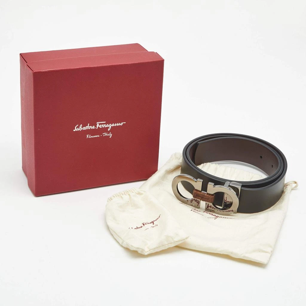 Salvatore Ferragamo Salvatore Ferragamo Black/Brown Leather Gancini Buckle Cut to Size Belt 4