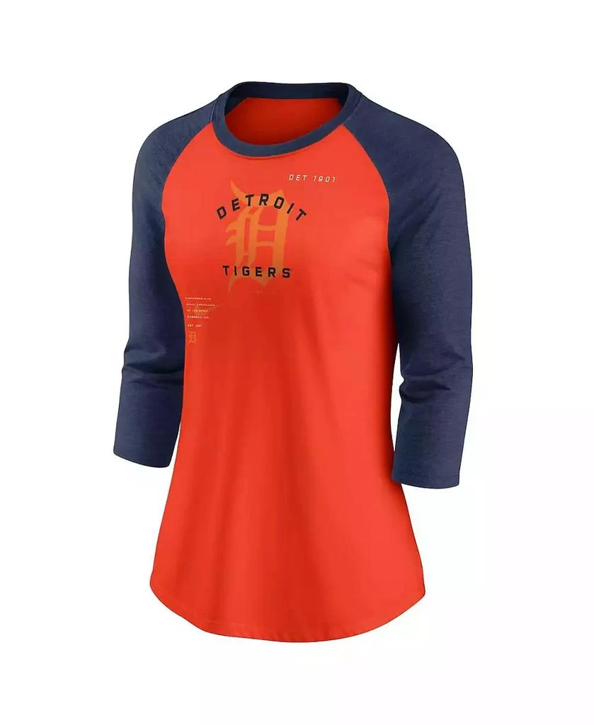 Nike Women's Orange, Navy Detroit Tigers Next Up Tri-Blend Raglan 3/4 -Sleeve T-shirt 3